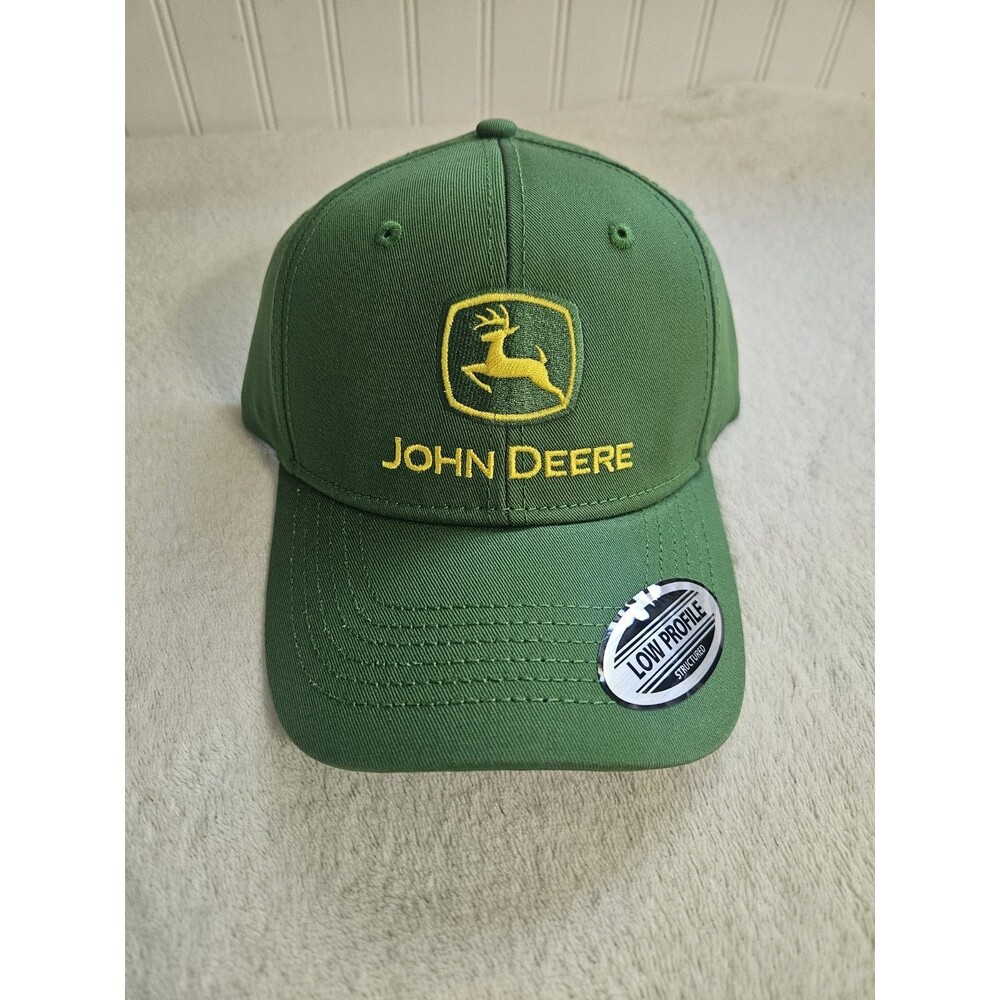 John Deere green cotton twill baseball cap with a low-profile, structured design